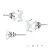 PAIR OF HYPOALLERGENIC 316L SURGICAL STEEL SQUARE CZ STUD EARRINGS